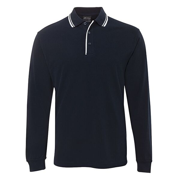 JB's WEAR L/S Contrast Polo Navy/White Thumbnail